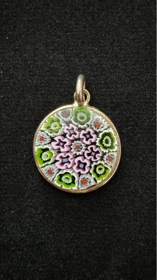 สร้อยคอและจี้ จี้แก้วมูราโน ลายดอกไม้ สีเขียวเงินแท้