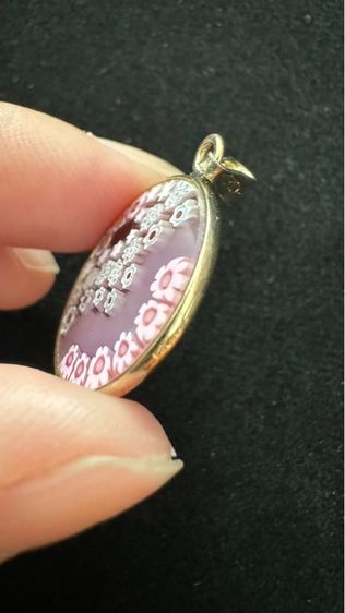 จี้แก้วมูราโน ลายดอกไม้ สีชมพูเงินแท้  รูปที่ 3