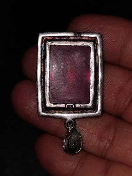 จี้เงินแท้ งานโบราณ ฝังพลอยเดง กว้าง 2  ยาวท 3 ซม มีน้ำหนัก เงินแท้ตอก 92.5 หนา เก่า สวย สมบูรณ์ สำหรับห้อยสร้อย Classic  รูปที่ 8