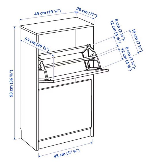ตู้รองเท้า 2 ช่อง น้ำตาลดำ 49x28x93 รูปที่ 10