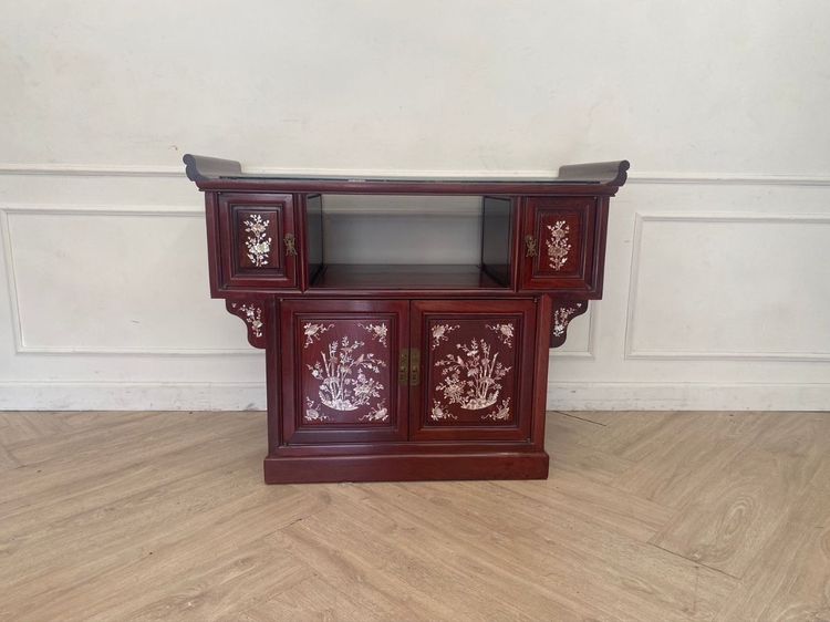 ตู้โชว์ ตู้ไม้ ตู้ชิตมุม ตู้วางทีวี ประดับมุก ลายดอกไม้