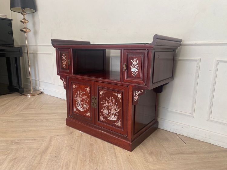 ตู้โชว์ ตู้ไม้ ตู้ชิตมุม ตู้วางทีวี ประดับมุก ลายดอกไม้ รูปที่ 3
