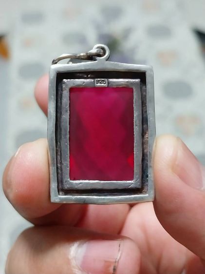 จี้เงินแท้ งานโบราณ ฝังพลอยเดง กว้าง 2  ยาวท 3 ซม มีน้ำหนัก เงินแท้ตอก 92.5 หนา เก่า สวย สมบูรณ์ สำหรับห้อยสร้อย Classic  รูปที่ 11