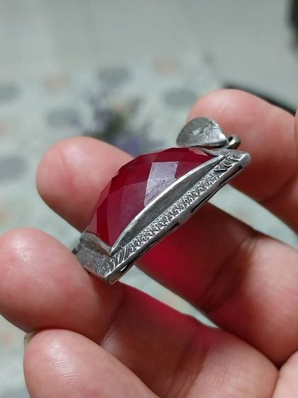 จี้เงินแท้ งานโบราณ ฝังพลอยเดง กว้าง 2  ยาวท 3 ซม มีน้ำหนัก เงินแท้ตอก 92.5 หนา เก่า สวย สมบูรณ์ สำหรับห้อยสร้อย Classic  รูปที่ 12