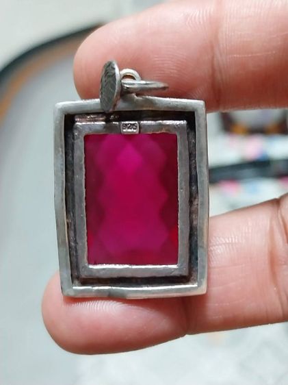 จี้เงินแท้ งานโบราณ ฝังพลอยเดง กว้าง 2  ยาวท 3 ซม มีน้ำหนัก เงินแท้ตอก 92.5 หนา เก่า สวย สมบูรณ์ สำหรับห้อยสร้อย Classic  รูปที่ 10