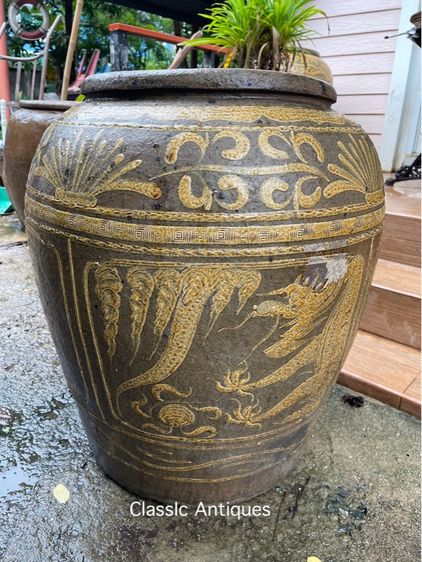 โอ่งเซี้ยงไฮ้ มังกรห้าเล็บในช่องกระจก โบราณ รูปที่ 5