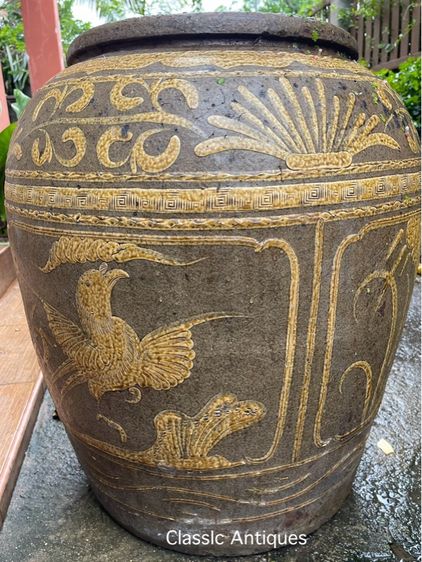 โอ่งเซี้ยงไฮ้ มังกรห้าเล็บในช่องกระจก โบราณ รูปที่ 7