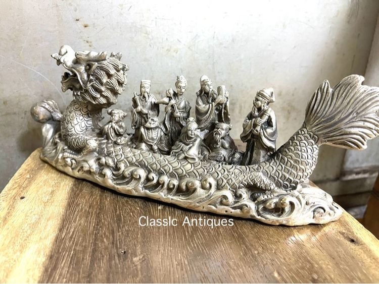 เทพแปดเซียน ขี่มังกรข้ามทะเล กะไหล่เงิน รูปที่ 5