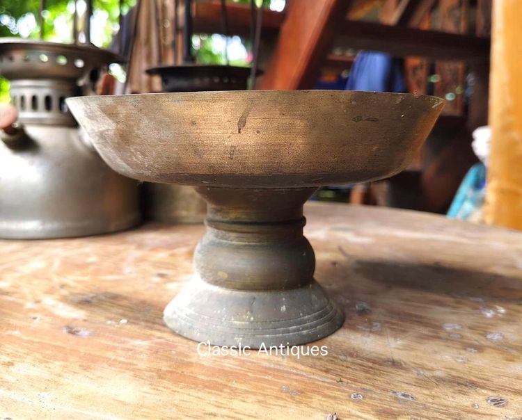 พาน ลงหิน ทองเหลืองโบราณ เก่าสะสมA3 รูปที่ 3