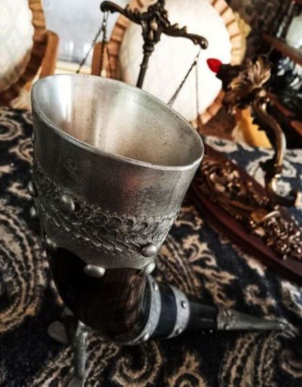 USA.แก้วไวน์ทรงไวกิ้งนำเข้าจากอเมริกาเขาแท้โครงโลหะ filter ขนาดใหญ่สภาพเยี่ยม รูปที่ 5