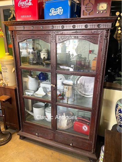 ตู้ไทย โปร่งข้าง หัวบัว เกลียวเชือกไม้สักโบราณ รูปที่ 3