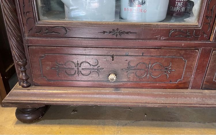 ตู้ไทย โปร่งข้าง หัวบัว เกลียวเชือกไม้สักโบราณ รูปที่ 7