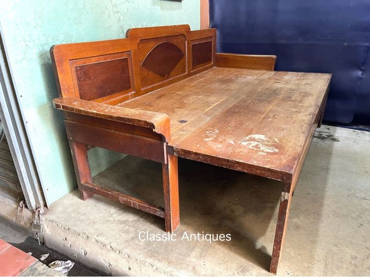 เตียงคันซึง หัวยก ไม้สักโบราณ เก่าสะสมA1 รูปที่ 3