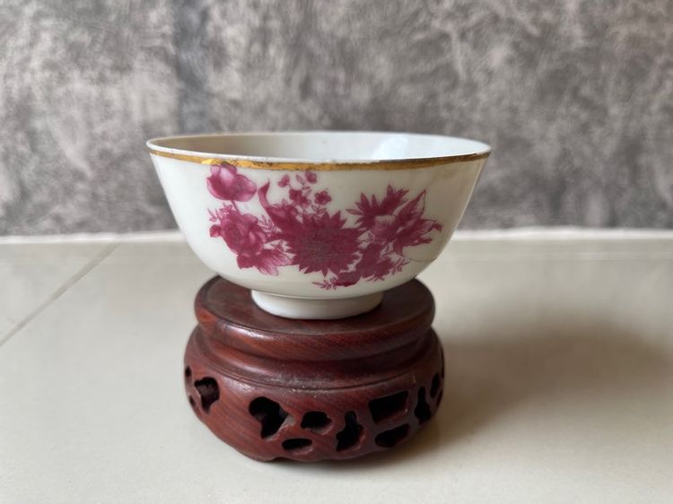 ถ้วย ลายดอกแดง เก่าโบราณสะสมA4 รูปที่ 5