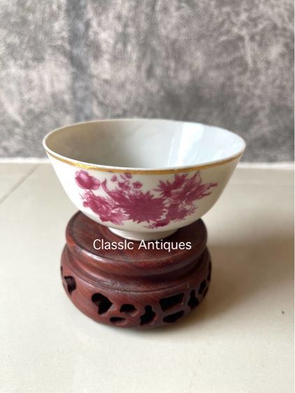 ถ้วย ลายดอกแดง เก่าโบราณสะสมA4 รูปที่ 2