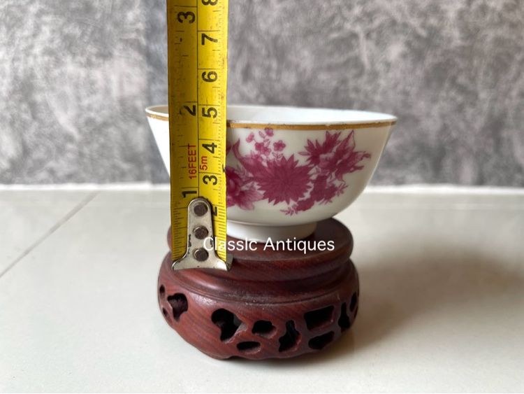 ถ้วย ลายดอกแดง เก่าโบราณสะสมA4 รูปที่ 8