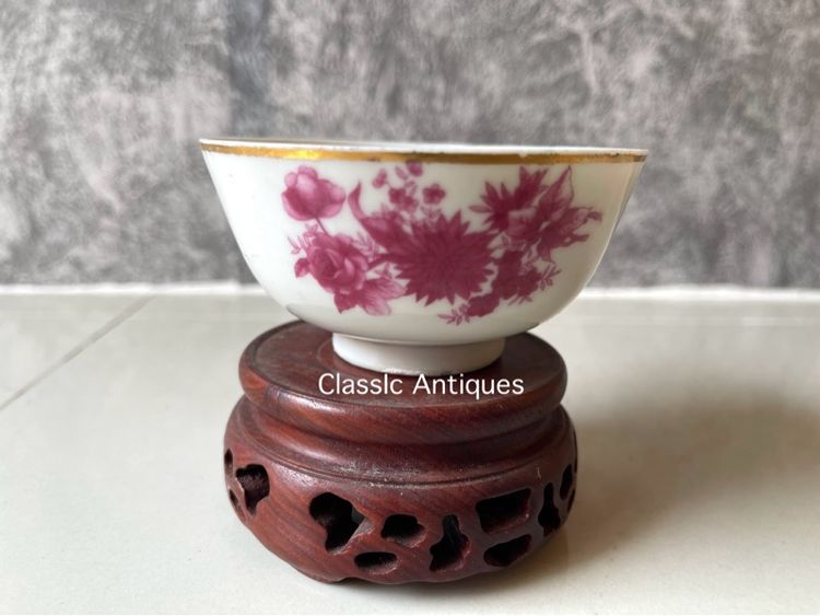 ถ้วย ลายดอกแดง เก่าโบราณสะสมA4 รูปที่ 3