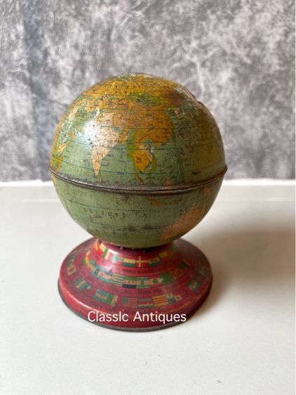 กระปุกออมสิน ลูกโลกสังกะสีโบราณเก่าสะสม