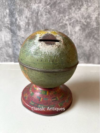 กระปุกออมสิน ลูกโลกสังกะสีโบราณเก่าสะสม รูปที่ 2