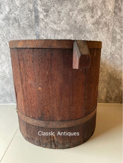 ถังไม้ ถังข้าวสาร ไม้สัก โบราณเก่าสะสมA1 รูปที่ 14