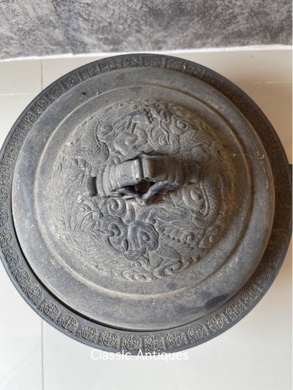 หม้อ หัวมังกร ขาสิงห์กะไหล่เงิน โบราณเก่าสะสม รูปที่ 5