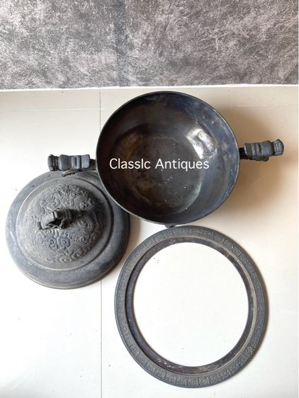 หม้อ หัวมังกร ขาสิงห์กะไหล่เงิน โบราณเก่าสะสม รูปที่ 10