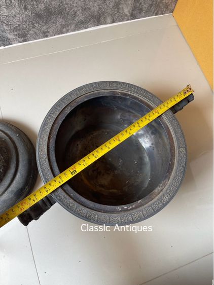 หม้อ หัวมังกร ขาสิงห์กะไหล่เงิน โบราณเก่าสะสม รูปที่ 14