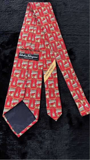 Salvatore Ferragamo เนคไทผ้าไหม สีแดง ลายเสือ รูปที่ 6
