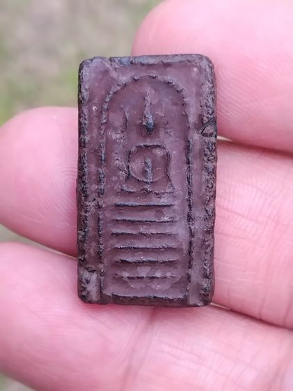 พระสมเด็จห้าชั้น หล้งเรียบ เนื้อผง องค์เล็ก ลงชาดแดง รักดำ เก่า แท้ ไม่ทราบที่