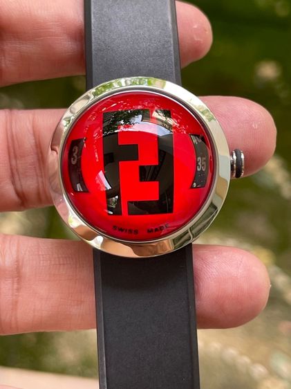 FENDI Bussola Bubble Red Watch Authentic Vintage Red Black Silver tone Watch รูปที่ 8