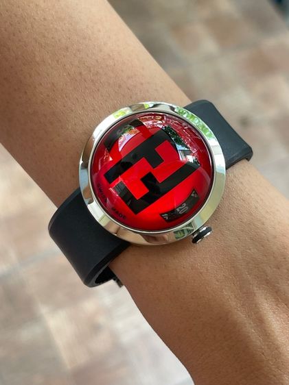 FENDI Bussola Bubble Red Watch Authentic Vintage Red Black Silver tone Watch รูปที่ 14