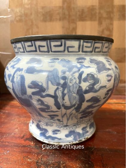 กระโถน ลายคราม ลายแปดเซียน เก่าสะสม รูปที่ 4