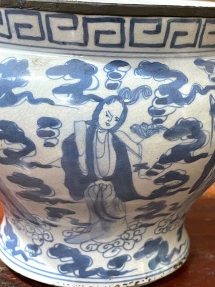 กระโถน ลายคราม ลายแปดเซียน เก่าสะสม รูปที่ 7
