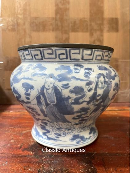 กระโถน ลายคราม ลายแปดเซียน เก่าสะสม รูปที่ 2