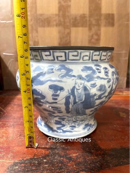 กระโถน ลายคราม ลายแปดเซียน เก่าสะสม รูปที่ 17