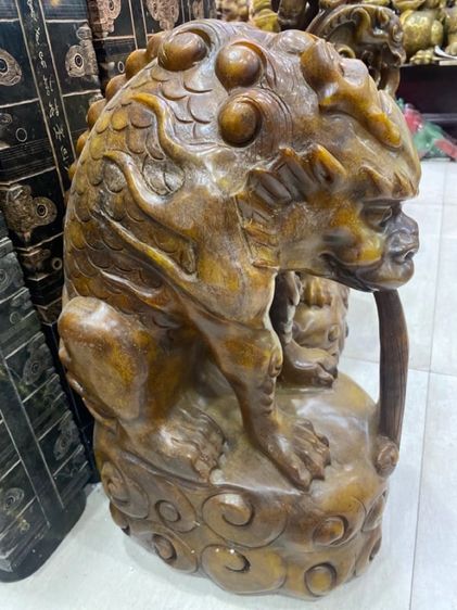 สิงโตหินแกะเก่าโบราณหายากใหญ่ 