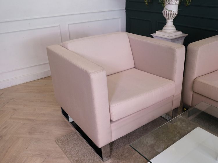 ชุดโซฟารับแขก 3+1+1 เบาะผ้า โครงไม้ ขาเหล็ก สีครีม รูปที่ 6