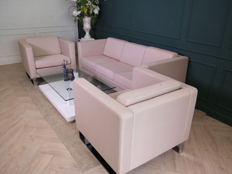 ชุดโซฟารับแขก 3+1+1 เบาะผ้า โครงไม้ ขาเหล็ก สีครีม รูปที่ 10