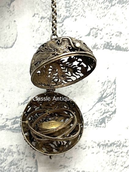 กระดิ่ง กำยาน หงส์มังกรคู่ กะไหล่เงิน 