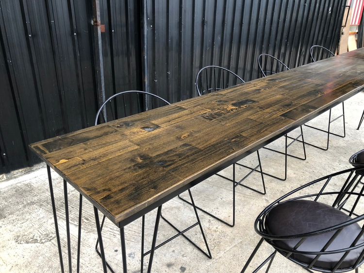 ชุดโต๊ะเก้าอี้บาร์ ทรงสูง โครงเหล็ก สีดำ ท็อปไม้ รูปที่ 10