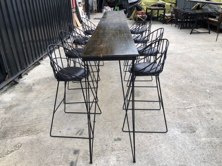 ชุดโต๊ะเก้าอี้บาร์ ทรงสูง โครงเหล็ก สีดำ ท็อปไม้ รูปที่ 9