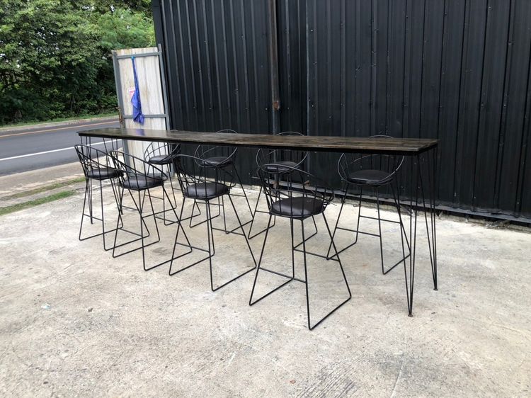 ชุดโต๊ะเก้าอี้บาร์ ทรงสูง โครงเหล็ก สีดำ ท็อปไม้ รูปที่ 8