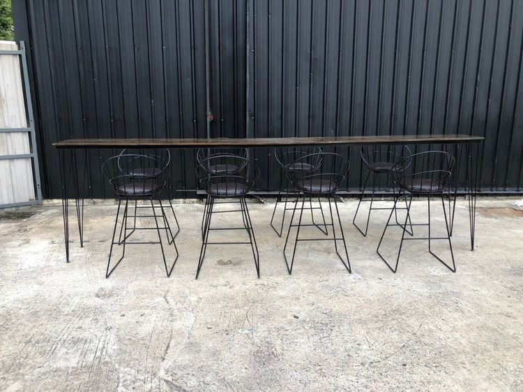 ชุดโต๊ะเก้าอี้บาร์ ทรงสูง โครงเหล็ก สีดำ ท็อปไม้ รูปที่ 14