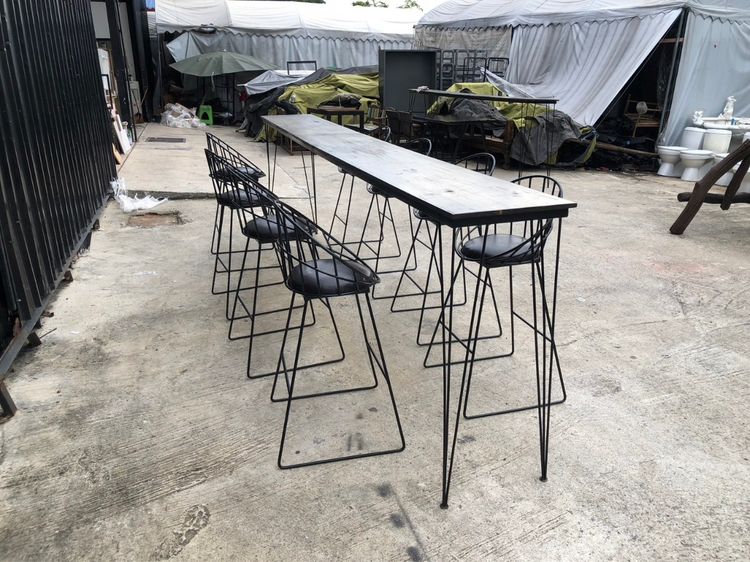 ชุดโต๊ะเก้าอี้บาร์ ทรงสูง โครงเหล็ก สีดำ ท็อปไม้ รูปที่ 13