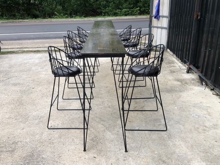 ชุดโต๊ะเก้าอี้บาร์ ทรงสูง โครงเหล็ก สีดำ ท็อปไม้ รูปที่ 3