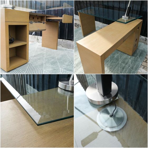 โต๊ะทำงานเข้ามุม L-Shape ท็อปกระจก โต๊ะปรับพับได้ มีลิ้นชักและช่องเก็บของ รูปที่ 6