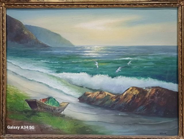 ภาพวาดสีน้ำมันของจริง ชื่อภาพ"ทะเล" วาดโดย"ธรรม" เป็นภาพวาดจริง ของแท้ ขนาดของภาพ(ไม่รวมกรอบ)สูง 44cm ยาว 59.3cm เป็นภาพเก่า ไม่มีตำหนิใดๆ รูปที่ 5