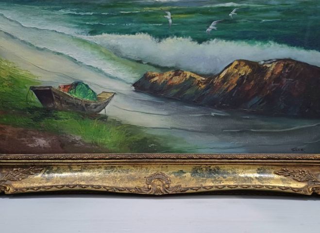 ภาพวาดสีน้ำมันของจริง ชื่อภาพ"ทะเล" วาดโดย"ธรรม" เป็นภาพวาดจริง ของแท้ ขนาดของภาพ(ไม่รวมกรอบ)สูง 44cm ยาว 59.3cm เป็นภาพเก่า ไม่มีตำหนิใดๆ รูปที่ 13