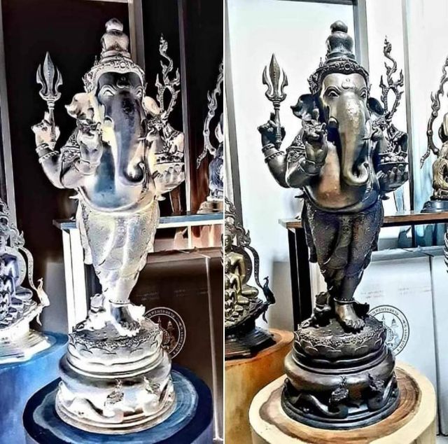 พระพิฆเนศ เนื้อบรอนซ์ สูง 108 เซ็นต์ ฐาน 33 เซ็นต์ ผลงาน รศ.ดร.สุวัฒน์ แสนขัติยรัตน์ ประกอบพิธี โดย ครูบาอริยชาติ วัดแสงแก้วโพธิญาณ รูปที่ 16