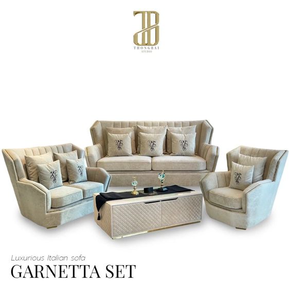 ผ้า ขาว 4+ ที่นั่ง 𝙶𝙰𝚁𝙽𝙴𝚃𝚃𝙰 𝚂𝙴𝚃 𝚕𝚞𝚡𝚞𝚛𝚒𝚘𝚞𝚜 𝙸𝚝𝚊𝚕𝚒𝚊𝚗 𝚕𝚎𝚊𝚝𝚑𝚎𝚛 𝚜𝚘𝚏𝚊  โซฟาลัคชัวรี่ ชุด𝟹ชิ้น รุ่น การ์เนตต้า พร้อมโต๊ะกลาง